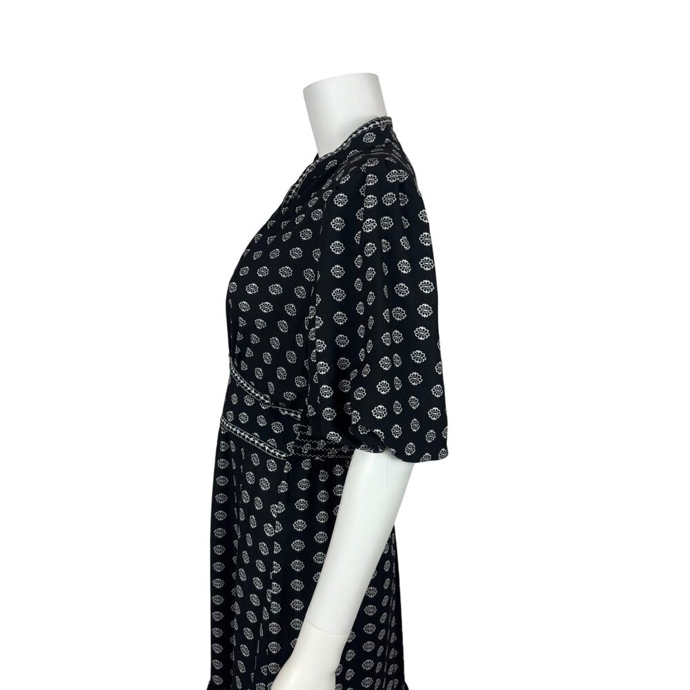 Max Studio London Floral Dress Medium Black White Printed Puff Sleeves Tiered Mi - Picture 7 of 13
